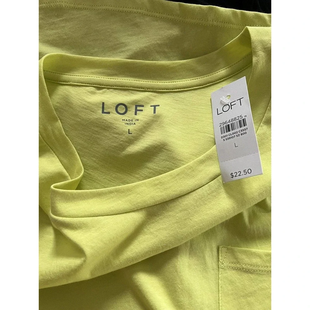 Ann Taylor Loft T-Shirt Womens Large Neon Green Sleeveless Pocket Cotton NEW - Picture 4 of 4